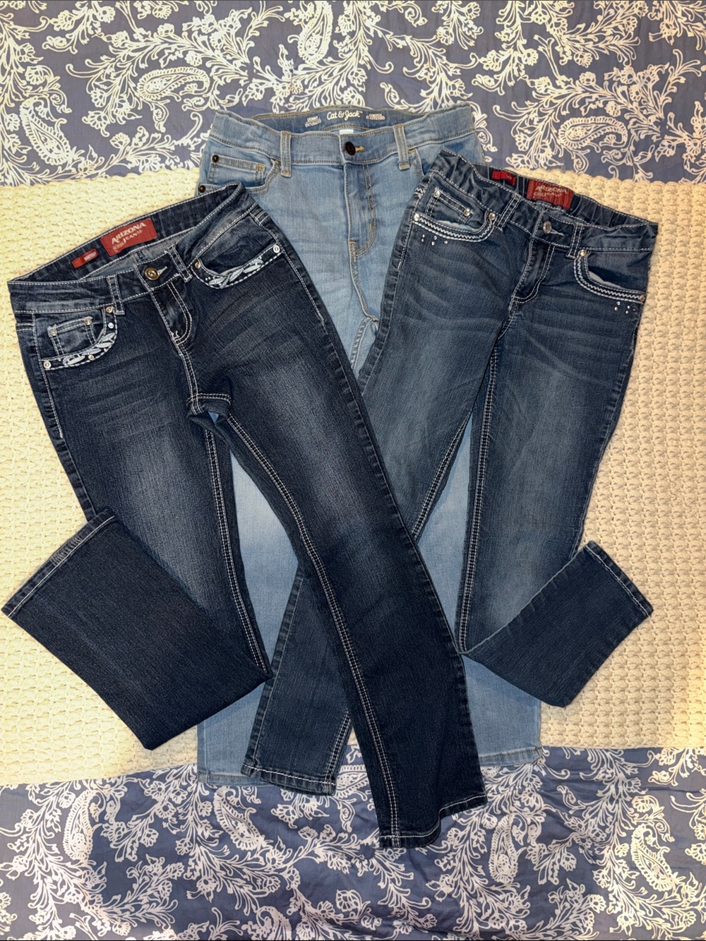 Assorted Girls’ Jeans Trio — Light, Medium & Dark Blue - Size 12